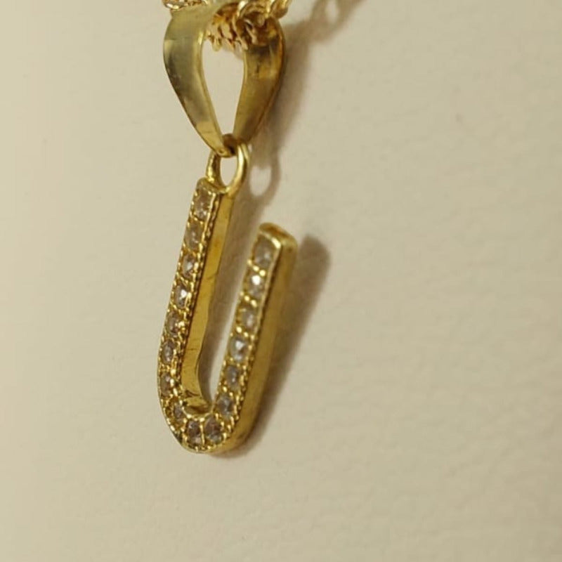Juego Collar Letra U + Aretes Zirconias Oro 10 K. + Regalo