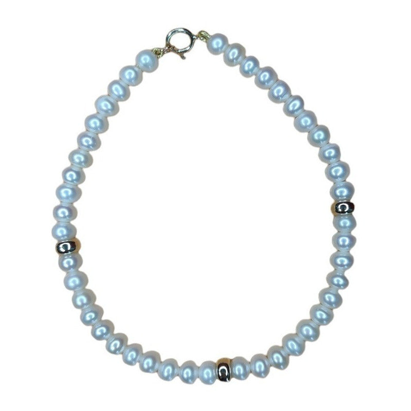 Pulsera Perla Botón 5.5 Mm Con Donas Oro De 14 K + Obsequio