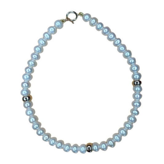 Pulsera Perla Botón 5.5 Mm Con Donas Oro De 14 K + Obsequio