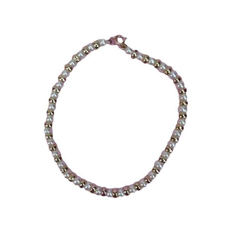 Pulsera Perla Potato 4.5 Mm Con Donas Oro De 14 K + Obsequio