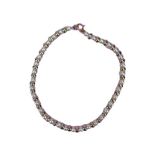 Pulsera Perla Potato 4.5 Mm Con Donas Oro De 14 K + Obsequio