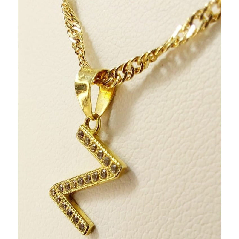 Juego Collar Letra Z + Aretes Zirconias Oro 10 K. + Regalo