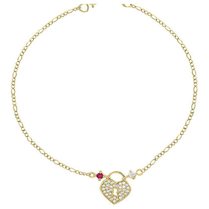 Pulsera Corazón Candado 18 Cm En Oro De 10 K + Obsequio
