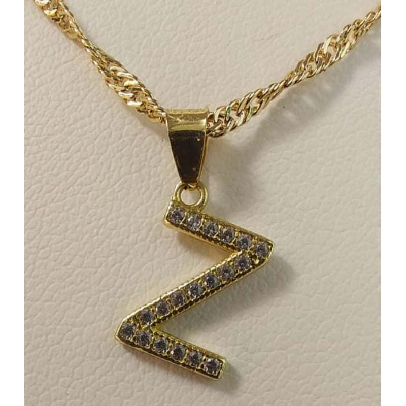 Juego Collar Letra Z + Aretes Zirconias Oro 10 K. + Regalo