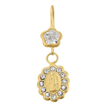 Aretes Virgen Guadalupe Circonias En Oro 10 K + Obsequio