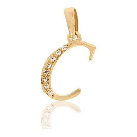 Dije Inicial Letra C Con Circonias Oro 14 K + Obsequio