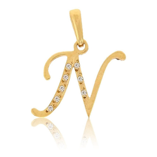 Dije Inicial Letra N Con Circonias Oro 14 K + Obsequio