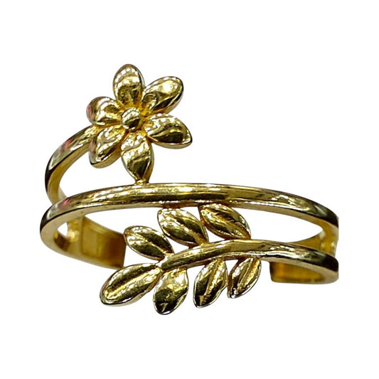 Anillo Flor Doble Joyería M De León 10k + Color Dorado Talla 6
