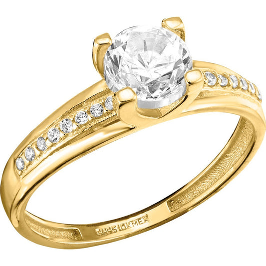 Anillo Solitario Lineas Circonias Oro 10 K + Obsequio