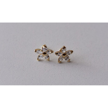 Broqueles Flor Estrella Con Circonia 6 Mm Oro De 10 K