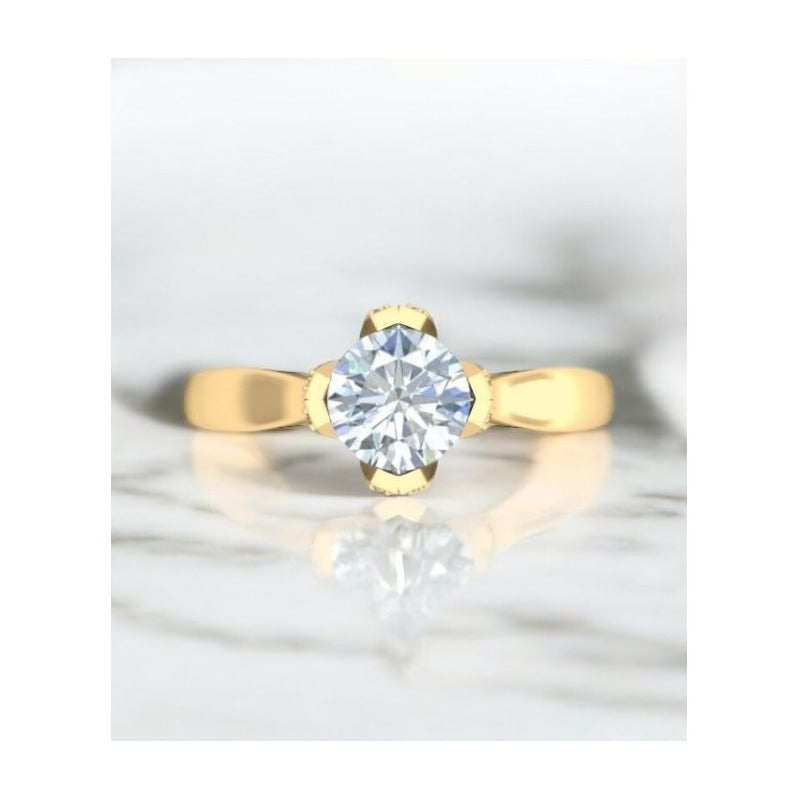 Anillo Solitario Corona V Oro 14 Kilates