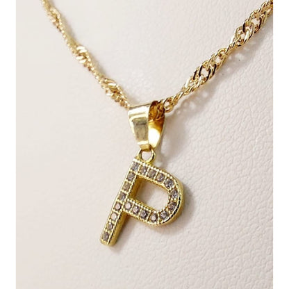 Juego Collar Letra P + Aretes Zirconias Oro 10 K. + Regalo