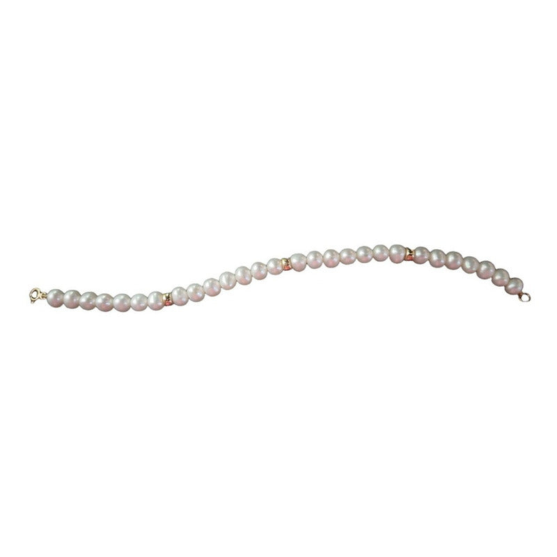 Pulsera Perlas Potato 5.5 Mm Con Donas En Oro De 14 K + Obse Diámetro 17 Cm Largo 17 Cm