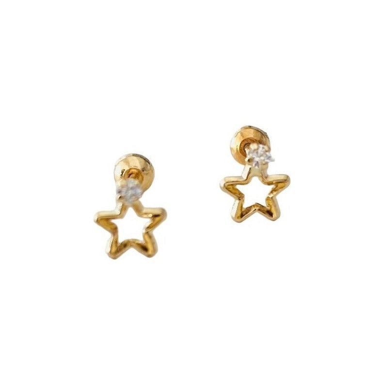Broqueles De Estrella Con Zirconia En Oro De 14 Kilates