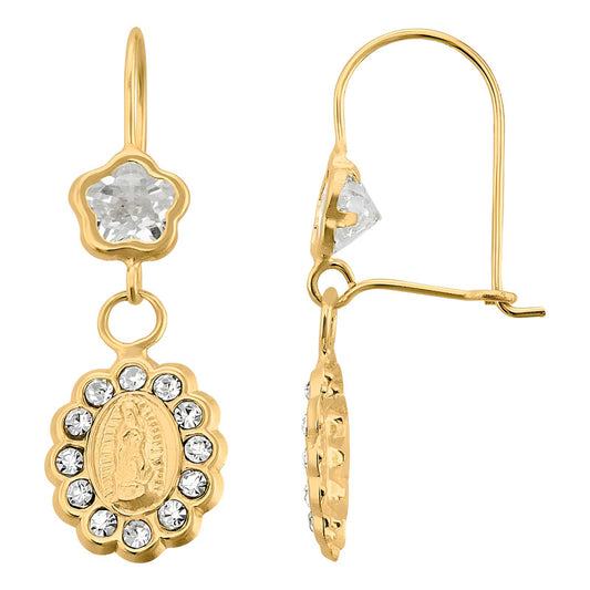Aretes Virgen Guadalupe Zirconias En Oro 10 K +