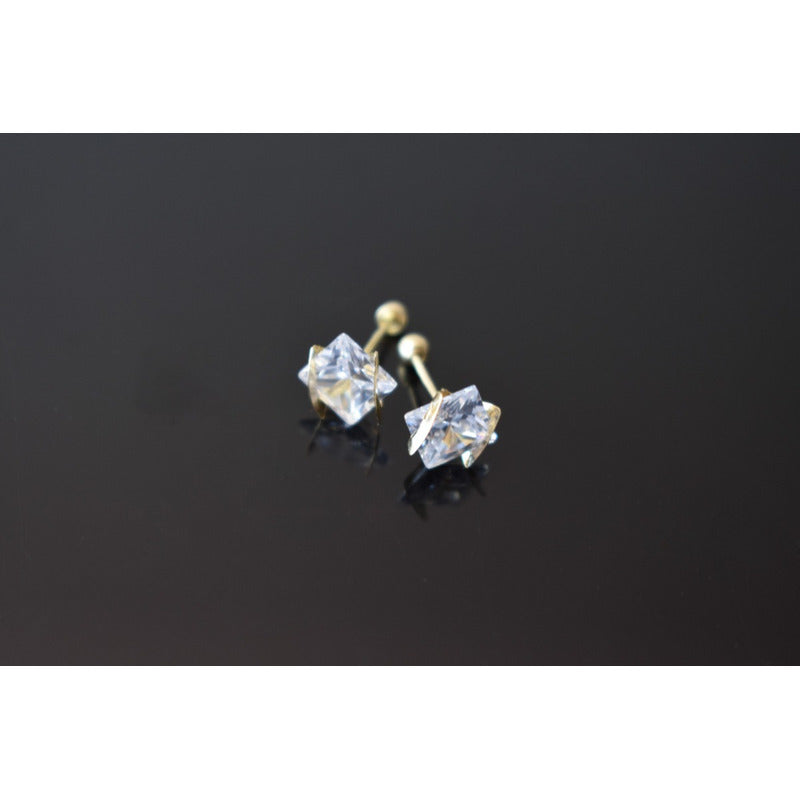 Juego Aretes Cuadros 2 Pares Oro De 10 K + Obsequio