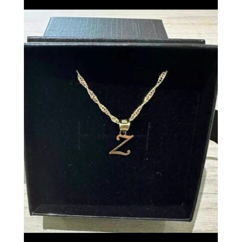 Juego Collar Letra Z Lisa + Aretes Bola 10 K. + Regalo