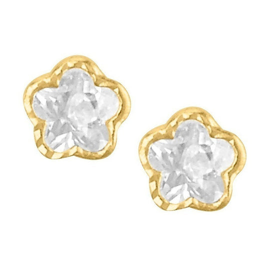 Hermosos Broqueles De Flor Con Circonia En Oro De 14 Kilates