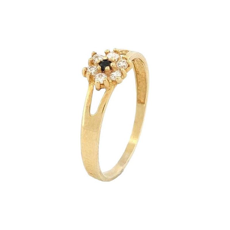 Anillo Flor Con Onix Y Circonias Oro 10 K + Obsequio