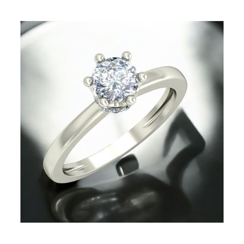 Elegante Anillo Solitario Corona Corazones Oro 14 Kilates