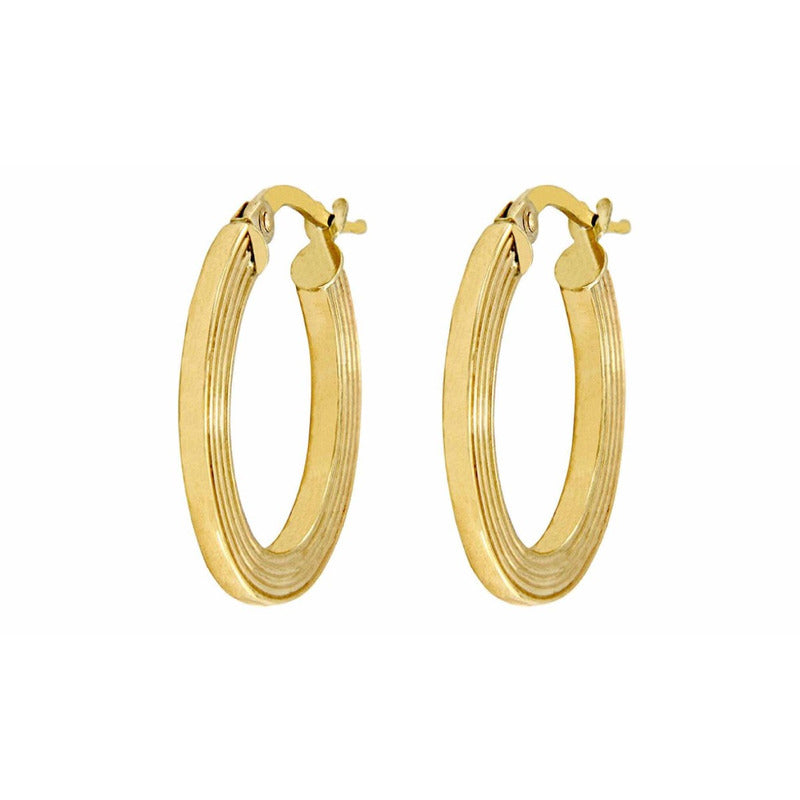 Arracadas Ovaladas Con Líneas Facetada En Oro De 14 K