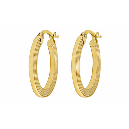 Arracadas Ovaladas Con Líneas Facetada En Oro De 14 K