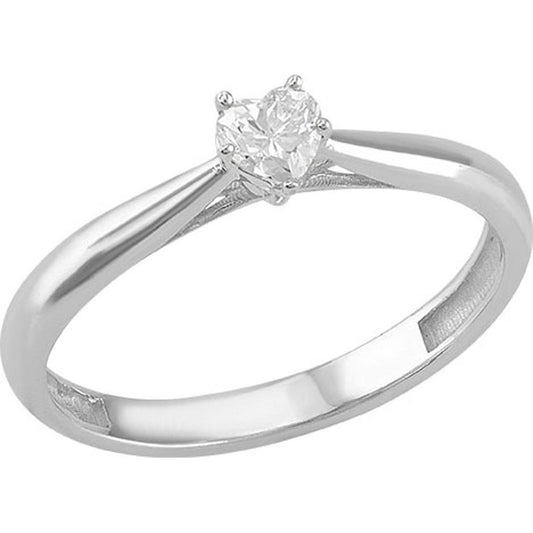 Anillo Solitario Corazón En Oro Blanco De 10 K + Obsequio