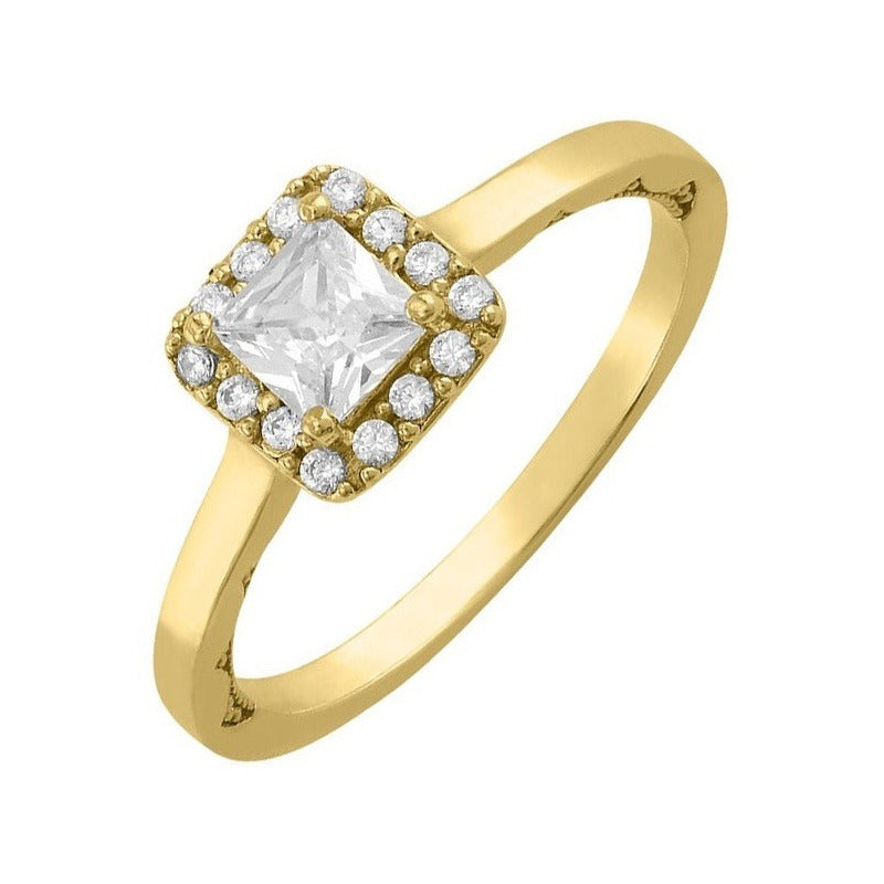 Anillo Solitario Cuadro En Oro De 14 K + Obsequio + Envio