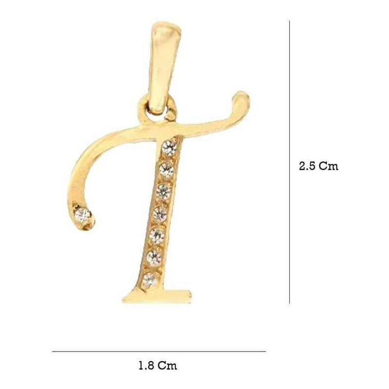 Dije Inicial Letra T Con Circonias Oro 14 K + Obsequio
