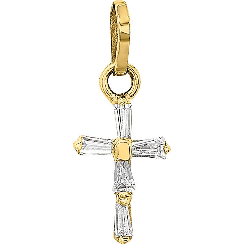 Collar Con Cruz Zirconias Baguette Oro 10 K + Obsequio