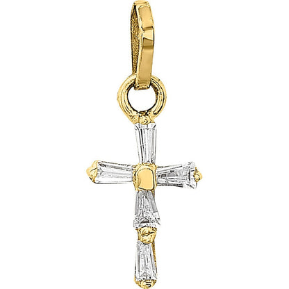 Collar Con Cruz Zirconias Baguette Oro 10 K + Obsequio