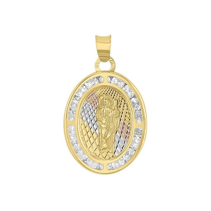 Medalla Oval San Judas Tadeo Rayos En Oro De 14 K + Obsequio
