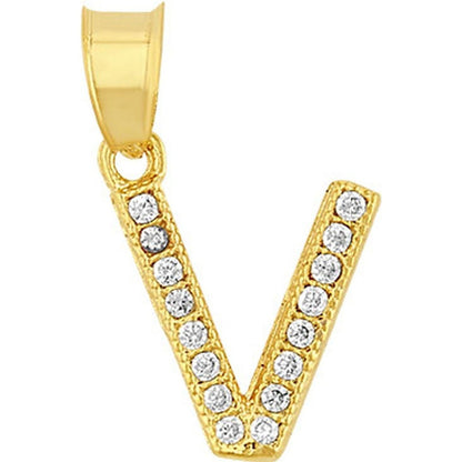 Dije Inicial V Con Zirconias En Oro De 10 K + Obsequio