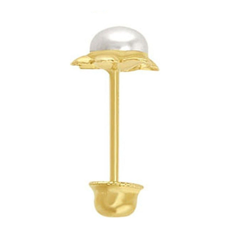 Broquel Mini Perla Flor En Oro De 10 K + Obsequio + Envío