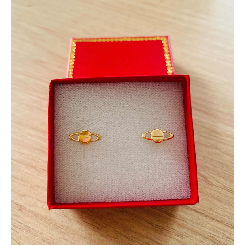 Broqueles Diseño Planeta En Oro Amarillo De 10k + Obsequio