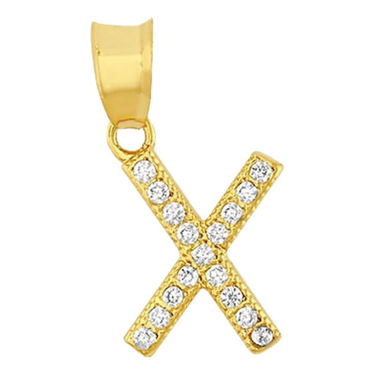 Juego Collar Letra X + Aretes Zirconias Oro 10 K. + Regalo