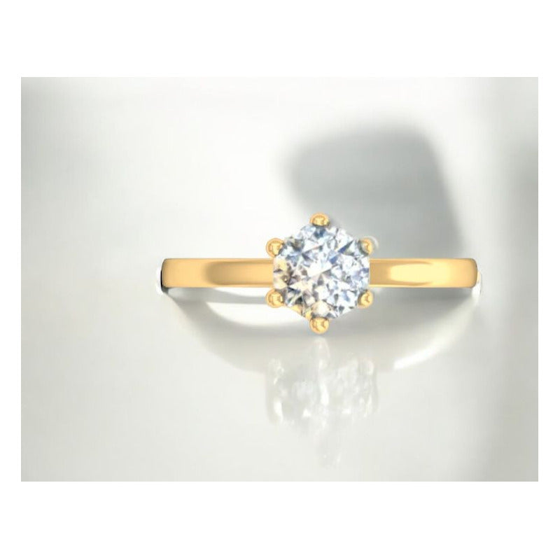 Elegante Anillo Solitario Corona Corazones Oro 10 Kilates