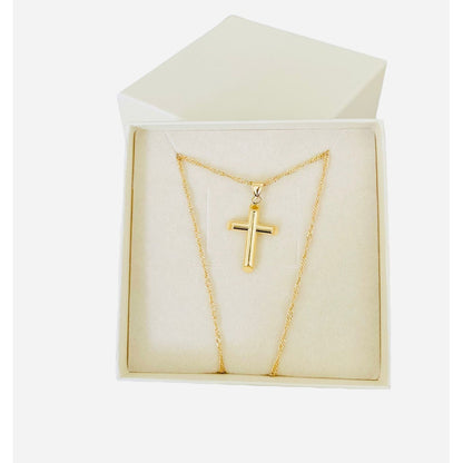 Kit Cadena Con  Cruz Lisa Tubular En Oro De 10k + Obsequio