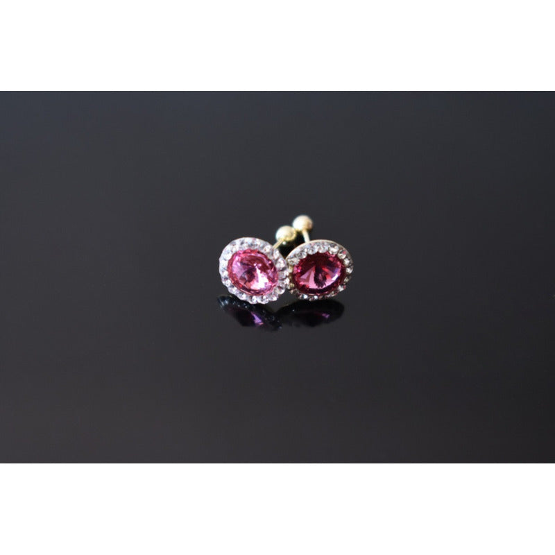 Broqueles Circulo Rosa 7 Mm Oro De 10 K + Obsequio