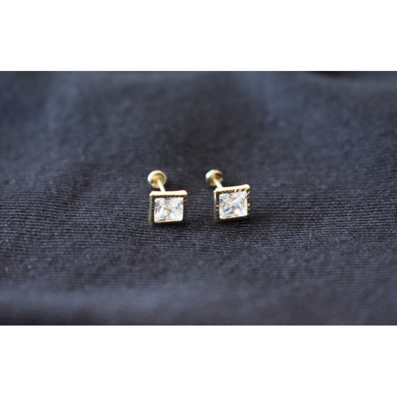 Broqueles Cuadro Bisel Diamantada 5x5 Oro De 10 K + Obsequio