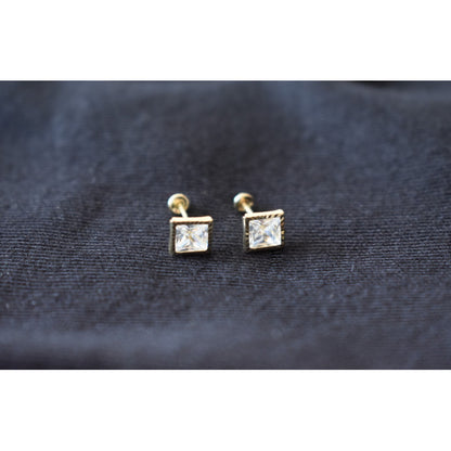 Broqueles Cuadro Bisel Diamantada 5x5 Oro De 10 K + Obsequio