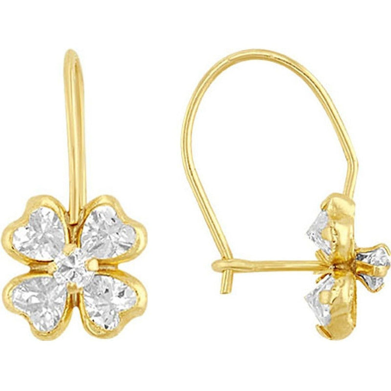 Arete Trebol Con Zirconias En Oro De 10 K + Obsequio + Envio