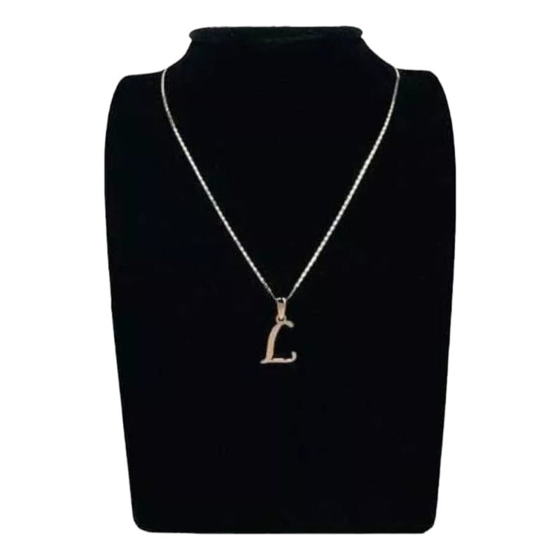 Juego Collar Letra  L   Lisa + Aretes Bola 10 K. + Regalo