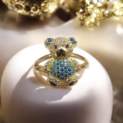 Anillo Oso Azul Joyería M De León Oro 10k + Regalo