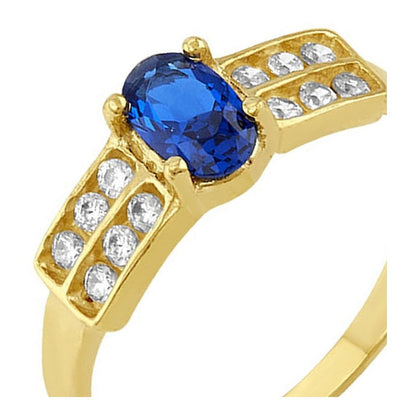 Anillo Solitario Oval Azul 2 Lineas En Oro De 10 K +obsequio