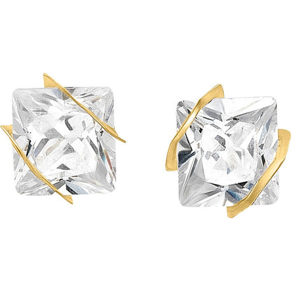 Juego Aretes Cuadros 2 Pares Oro De 10 K + Obsequio