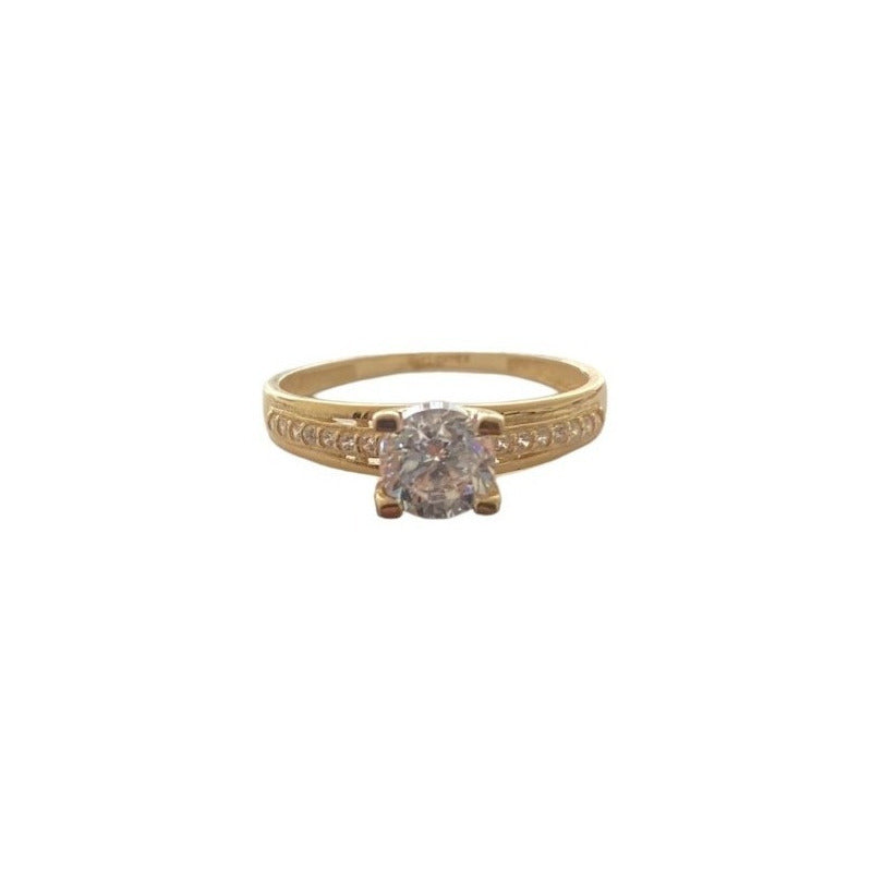 Anillo Solitario Lineas Circonias Oro 10 K + Obsequio