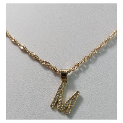 Juego Collar Letra M + Aretes Zirconias Oro 10 K. + Regalo