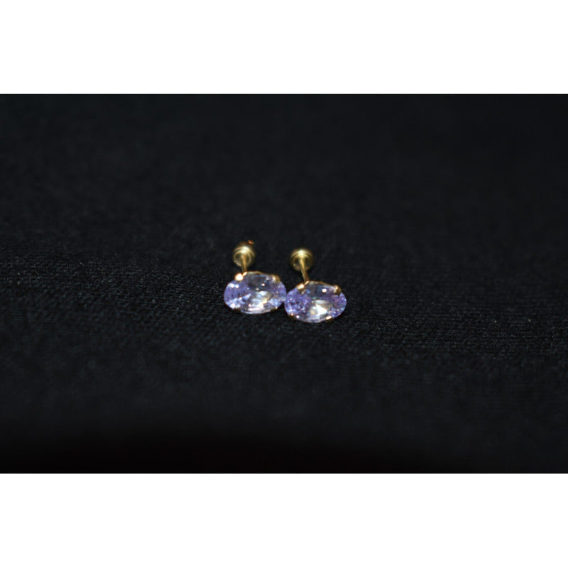 Broqueles Ovalados Amatista 6x4 Oro De 10 K