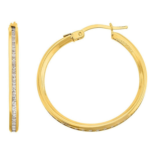 Arracadas Biseladas 2.8 Cm Circonias Oro 10 K + Obsequio